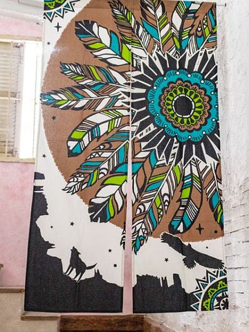 美國原住民風格羽毛 NOREN 窗簾