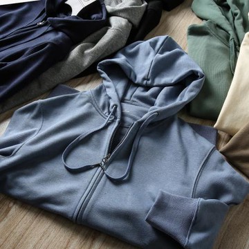 百搭好穿！水洗毛圈面料男士連帽運動休閑衛衣拉鏈開衫外套可情侶