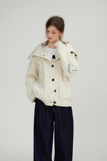 北歐治癒系 1140g羊毛絞花 手工縫制愛心毛衣開衫