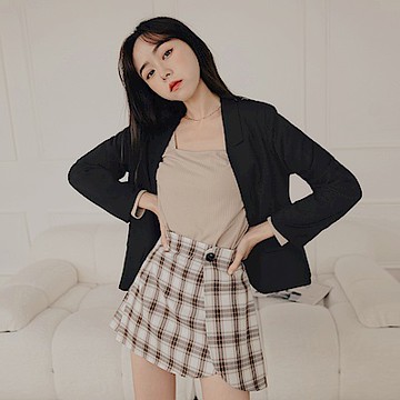 純色率性復古短版長袖西裝外套-OB大尺碼