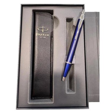 PARKER 派克 IM系藍桿白夾原子筆 真皮筆套禮盒(免費刻字)