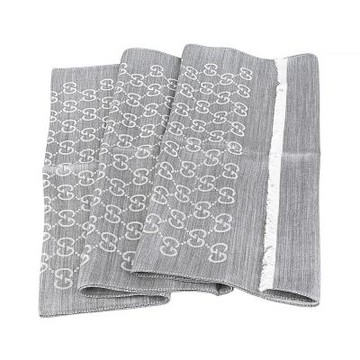 GUCCI 雙G LOGO緹花羊毛圍巾(灰銀)