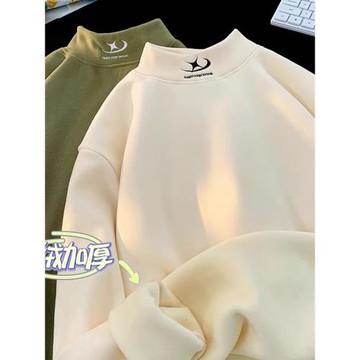 半高領德絨衛衣男秋冬季加絨加厚寬松打底衫內搭2025新款長袖T恤