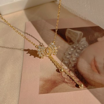 蝴蝶結鋯石流蘇項鏈女年新款潮輕奢小眾設計感氣質時尚配飾品