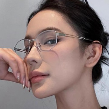 老錢風半框眼鏡近視女度數可配高級感格雷系金絲橢圓素顏眼睛框架