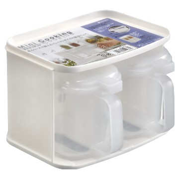 inomata 附匙調味盒收納架組 白色  附匙調味盒2個 + 專用收納架  1組