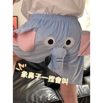 新款卡通可愛短褲 飛天小象男士豬豬短褲 飛天象搞怪情侶短褲 情侶大碼寬鬆休閒褲 短褲 大象短褲 大象睡褲 男生睡褲