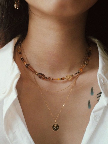 【Amber】原創手工客製輕復古風項鍊 小眾 不對稱 古董珠 琉璃