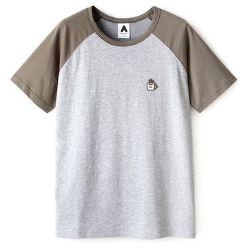 插畫T / 一起下午茶-中性斜肩拼接短袖 / 軍綠色刺繡款-Project A