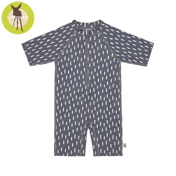 德國Lassig-嬰幼兒抗UV短袖連身式泳裝-霧藍雨點