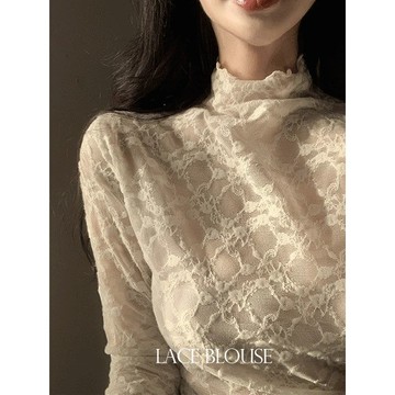 Codibook｜韓國 secon'de secon 蕾絲透膚高領襯衫上衣［預購］雪紡襯衫 女裝