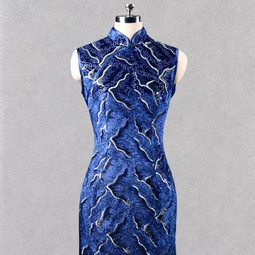 CHAELING 高級客製 大青珠繡中式古典絲絨旗袍長裙