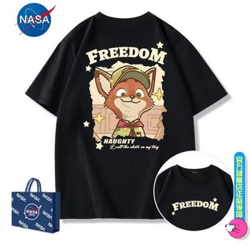 NASA聯名瘋狂動物城狐尼克短袖夏季純棉爆款寬松百搭男女情侶上衣
