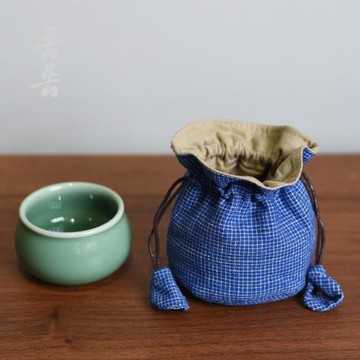 加厚夾棉老土布茶杯布袋粗布主人杯抽繩束口便攜包裝袋子旅行收納