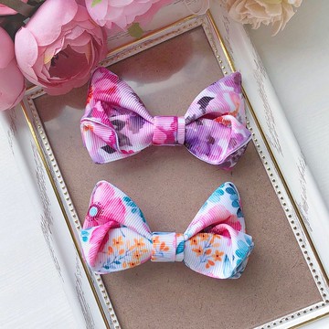 兒童小孩可愛立體蝴蝶結髮夾-水彩花卉