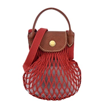 LONGCHAMP LE PLIAGE FILET系列網狀棉質手提/斜背兩用包（迷你/桃花心木）_廠商直送