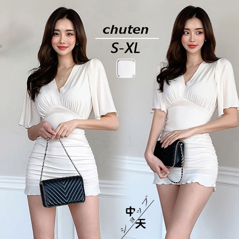 超熱タイトワンピース ミニワンピース Vネック セクシーワンピース ドレス