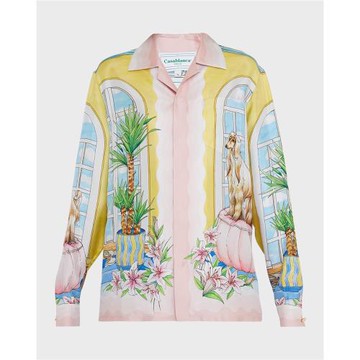 casabulca 24  花卉小狗 夏威夷度假風休閑百搭輕松度假長袖襯衫