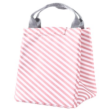 iSFun 北歐風情 手提方型保冷保溫便當包  粉條紋  1個  21 x 15 x 15cm