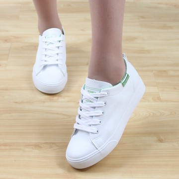 人本低幫皮面運動鞋女鞋系帶內增高小白鞋學生休閑板鞋女士單鞋潮