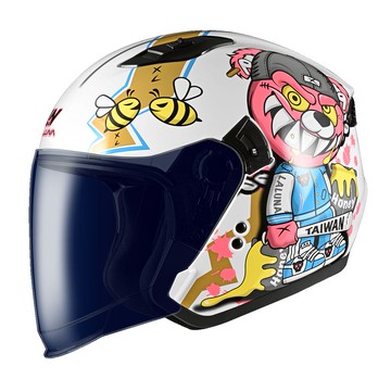 【專利磁扣】LALUNA IPO-2 暴力熊 雪白藍 3/4罩安全帽