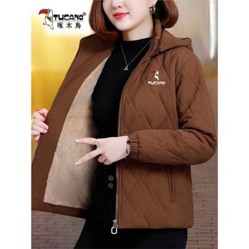 啄木鳥加絨小棉襖女冬季2025新款小個子中年媽媽加厚保暖羽絨棉服