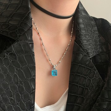 小寶s925純銀藍鋯復古皇冠吊墜女僅吊墜項墜項鏈掛墜輕奢高級銀飾