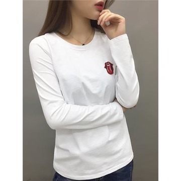 歐洲站2025春秋新款圓領打底衫女長袖修身白色秋季t恤女長袖內搭