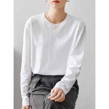 白色打底衫女長袖2025秋季衛衣內搭上衣女士體恤純棉長袖白t恤女