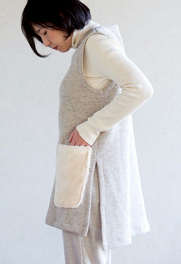 犛牛混紡內刷毛針織連帽背心 / 附毛絨口袋【有機棉起毛針織布料】