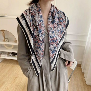 絲巾碎花90cm包邊棉麻大方巾圍巾女百搭披肩夏季薄款裝飾防曬紗巾【倪醬小鋪】
