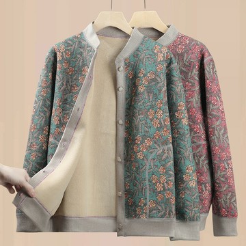 【米蘭精品】現貨+預購 高級針織衫上衣秋冬毛衣開衫寬鬆大碼休閒女裝媽媽裝-印花加絨女外套2色74mo67