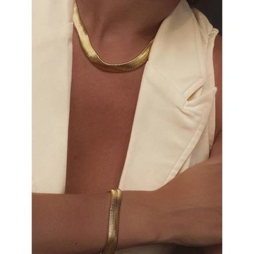 原創歐美加寬加粗蛇骨鏈小眾設計高級鎖骨鏈金色冷淡風項鏈加手鏈