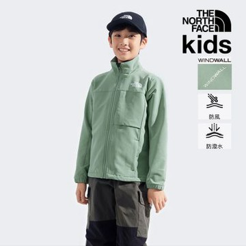【The North Face 官方旗艦】北面兒童綠色DWR防潑水抓絨外套｜89XHBQ1