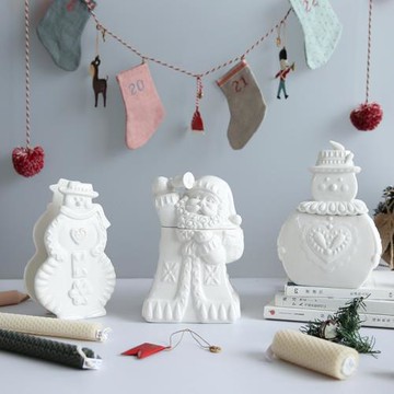 出口德國浮雕陶瓷燭臺雪人儲物罐零食罐收納罐擺件擺設燭光晚餐