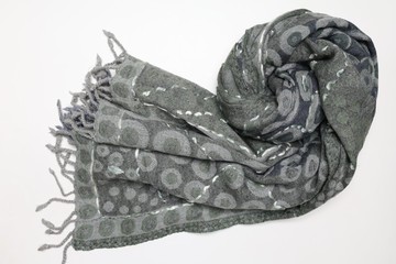 【聖誕禮物】喀什米爾水煮羊毛手工刺繡圍巾披肩軍綠深藍波點點