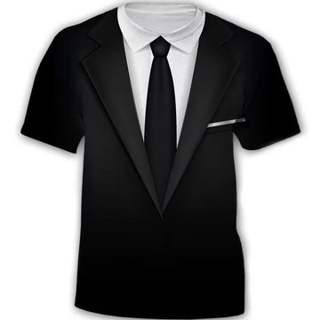 男女同款 個性搞怪衣服 創意t恤 搞笑上衣 短袖t恤 男士夏季新款熱銷仿真假西裝系列3d印花短袖帥氣抽象時尚上衣