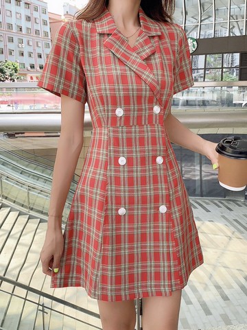 法式格子西裝連衣裙女夏季小個子收腰西服裙可鹽可甜輕熟溫柔淑女