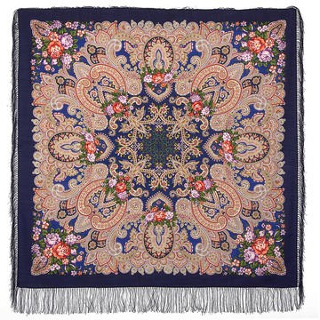 Pavlovo Posad 俄羅斯圍巾 100% 羊毛 125x125 公分 絲綢流蘇 款式 1802-14