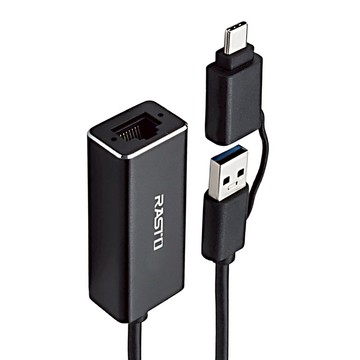RASTO RH10 鋁製USB 3.2轉RJ45千兆高速網卡轉接器 + Type-C雙接頭  R-PCD010  1盒