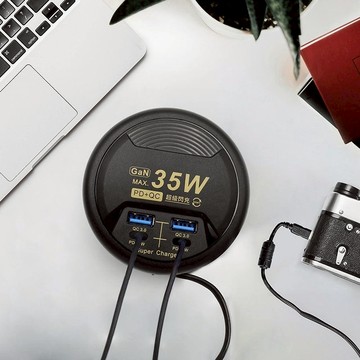 35W氮化鎵GaN PD+QC 4孔 USB超級閃充急速供電器 -UB-26B 酷炫黑