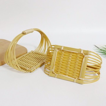 手提仿竹排小竹籃吊架會所特色餐具竹編籃 個性竹籃炸物點心竹排