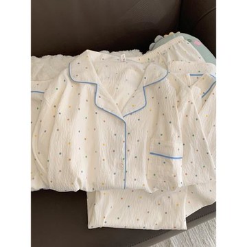 韓版睡衣女2025新款春秋季休閑長袖長褲簡約波點可外穿家居服套裝