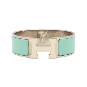 HERMES 愛馬仕 綠色琺瑯 銀色金屬 Clic Clac H 手環 【二手名牌BRAND OFF】