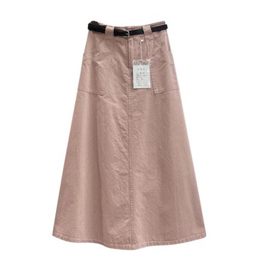 2025春夏韓系休閑雙口袋洗水棉半身裙A字高腰顯瘦中長款裙女1048H