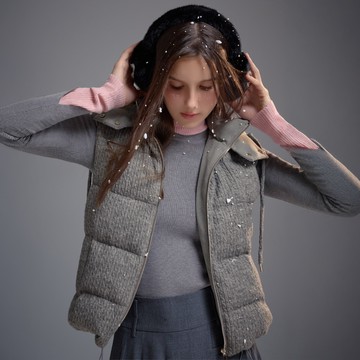 【追加到貨】SO NICE 蓄熱保暖石墨烯內裡針織拼接鴨絨連帽背心外套