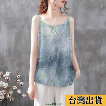 📿好貨優選📿寬鬆 t恤 吊帶上衣 細肩帶 平口吊帶背心 背心女生 冰絲背心吊帶女薄款百搭打底衫無袖時尚復古印花寬松上