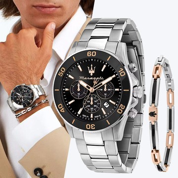 MASERATI 瑪莎拉蒂 Competizione時尚型男手錶手鍊套組 -42mm R8873600001