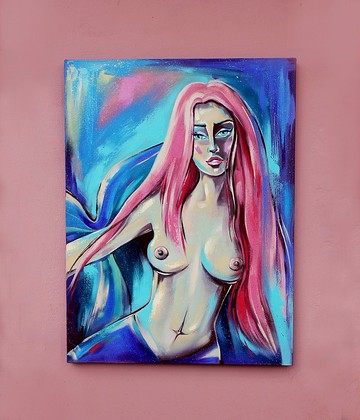 美人魚繪畫幻想原創藝術色情牆藝術油畫布油畫原作 60x80 厘米