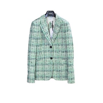 Agnona/艾諾逸 女士香風水綠色 格紋簡約廓形休閑小西裝外套 IT38